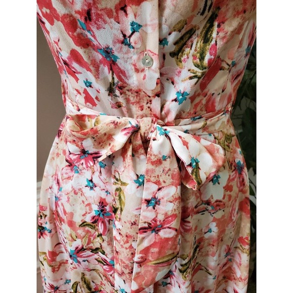 Multicolor Womens Floral Polyester Round Neck Cap Sleeve Length Dress Size Small - Picture 3 of 11